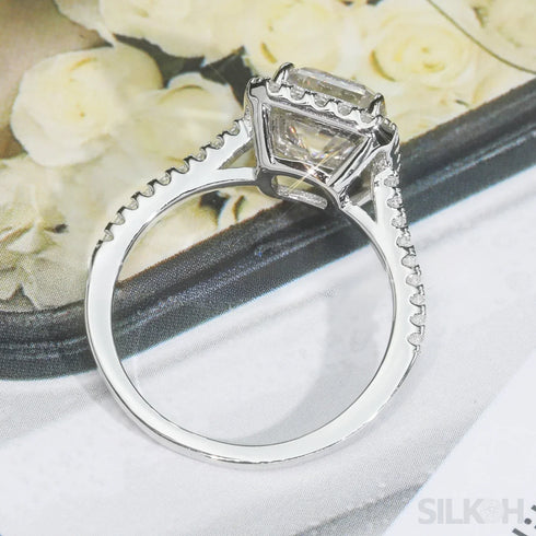 2 Carat Asscher Cut Moissanite Sterling Silver Halo Ring
