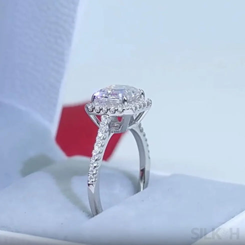 2 Carat Asscher Cut Moissanite Sterling Silver Halo Ring