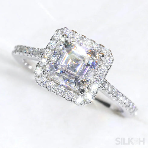 2 Carat Asscher Cut Moissanite Sterling Silver Halo Ring