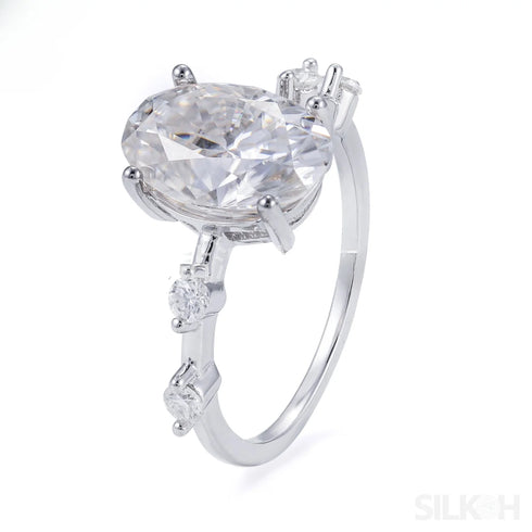 4.5ct Oval Cut Sterling Silver Moissanite Engagement Ring