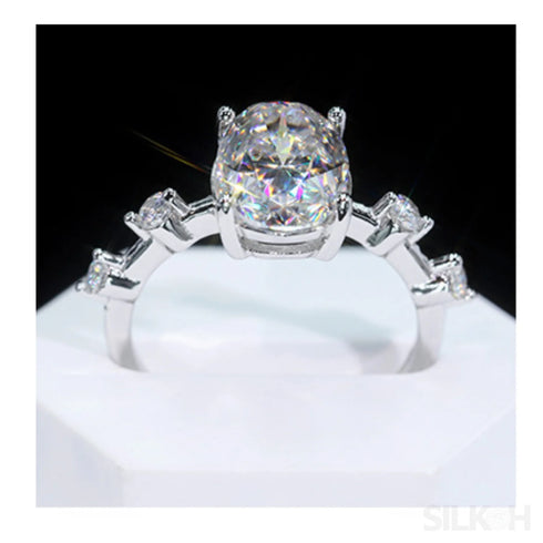 4.5ct Oval Cut Sterling Silver Moissanite Engagement Ring