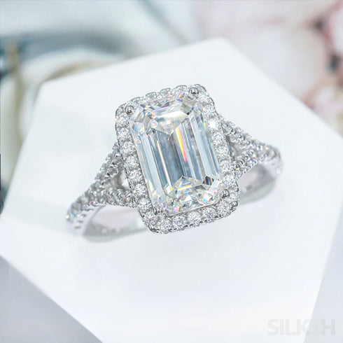 4 Carat Moissanite Sterling Silver Emerald Cut Engagement