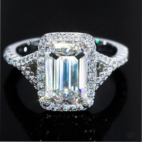4 Carat Moissanite Sterling Silver Emerald Cut Engagement