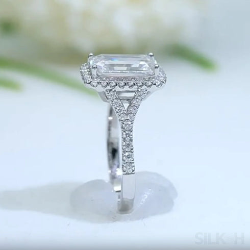 4 Carat Moissanite Sterling Silver Emerald Cut Engagement