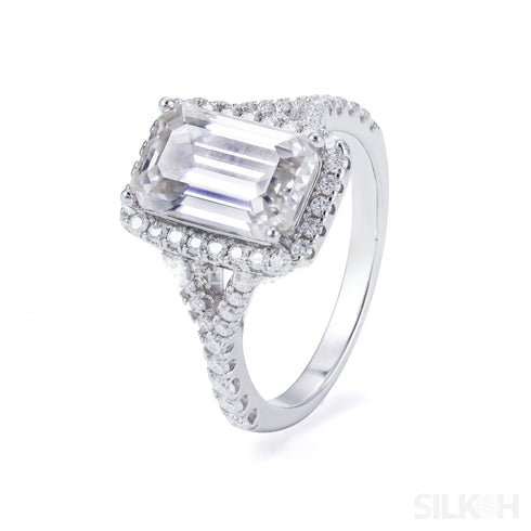 4 Carat Moissanite Sterling Silver Emerald Cut Engagement
