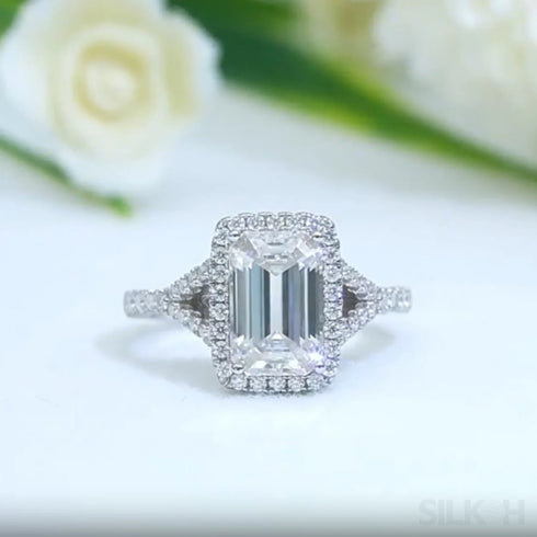 4 Carat Moissanite Sterling Silver Emerald Cut Engagement
