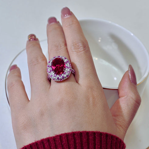 7.65 CT Oval cut Sterling Silver Ruby Ring Beau