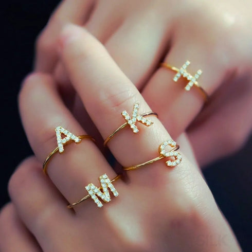 A-z Sterling Silver Zircon Letter Ring Pat - Jewelry