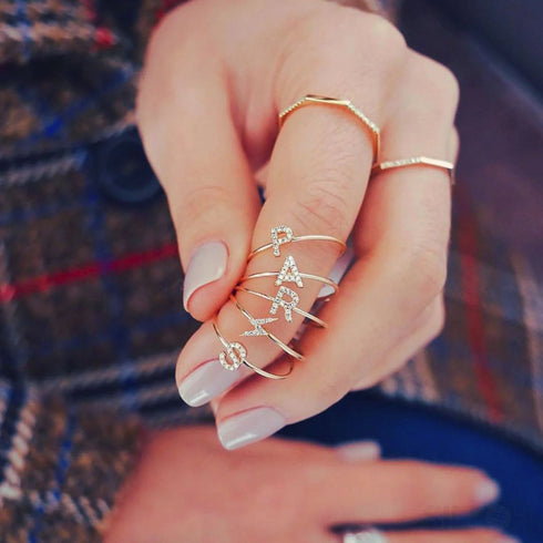 A-z Sterling Silver Zircon Letter Ring Pat - Jewelry