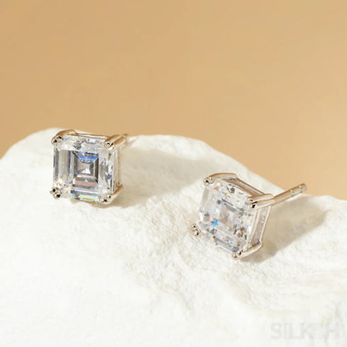 Asscher Cut Sterling Silver Zircon Earrings Rae - Jewelry