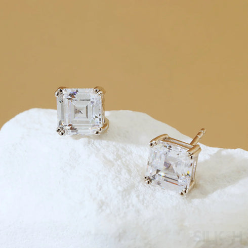 Asscher Cut Sterling Silver Zircon Earrings Rae - Jewelry