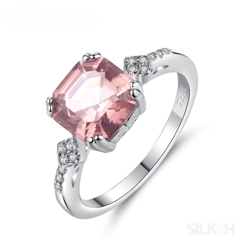 Asscher Sterling Silver Morganite Engagement Ring Eloise