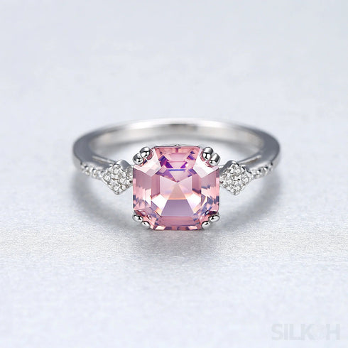 Asscher Sterling Silver Morganite Engagement Ring Eloise