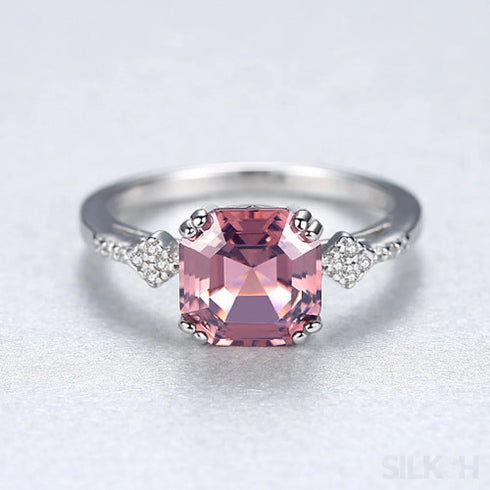 Asscher Sterling Silver Morganite Engagement Ring Eloise
