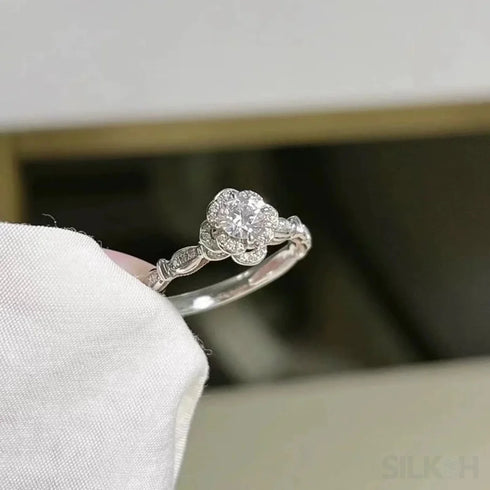 Beautiful Moissanite Sterling Silver Rose Engagement Ring