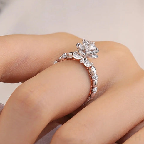 Beautiful Moissanite Sterling Silver Rose Engagement Ring