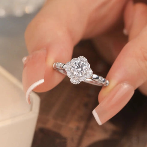 Beautiful Moissanite Sterling Silver Rose Engagement Ring