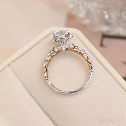 Beautiful Moissanite Sterling Silver Rose Engagement Ring