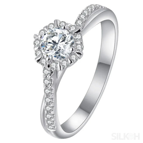 Brilliant Round Cut Moissanite Sterling Silver Twist Ring