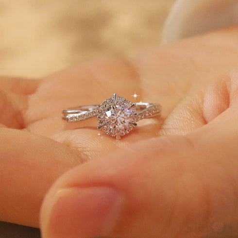 Brilliant Round Cut Moissanite Sterling Silver Twist Ring