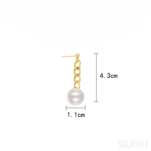 Chain Links 14k Gold Plated Sterling Silver Pearl Dangle