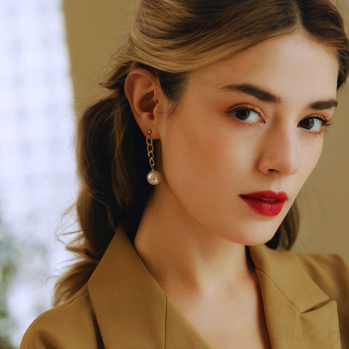 Chain Links 14k Gold Plated Sterling Silver Pearl Dangle