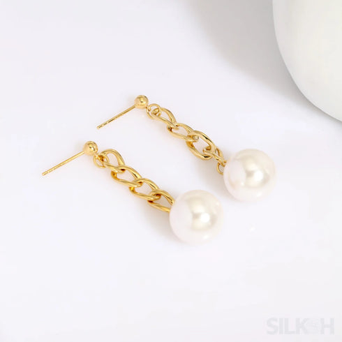 Chain Links 14k Gold Plated Sterling Silver Pearl Dangle