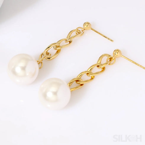 Chain Links 14k Gold Plated Sterling Silver Pearl Dangle