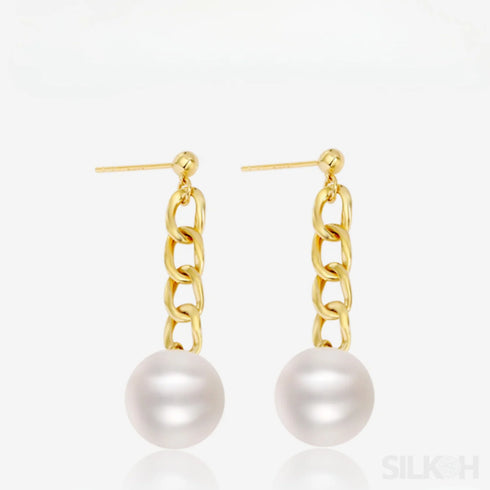 Chain Links 14k Gold Plated Sterling Silver Pearl Dangle