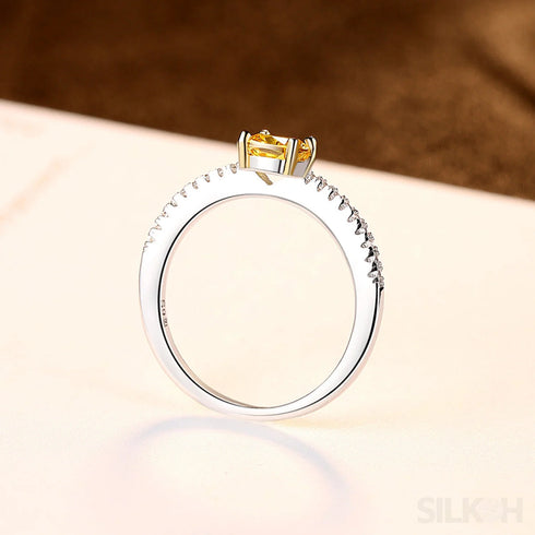 Citrine Yellow Princess Cut Sterling Silver Ring Alani