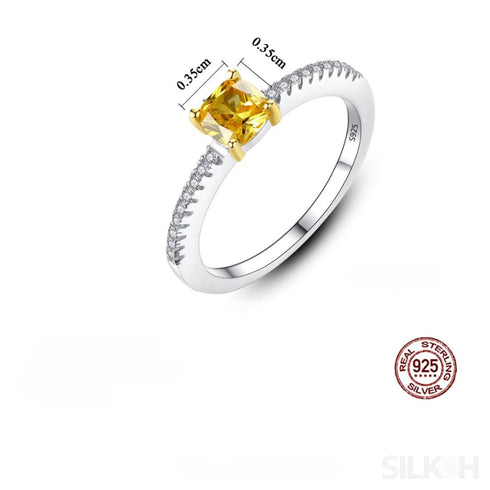 Citrine Yellow Princess Cut Sterling Silver Ring Alani