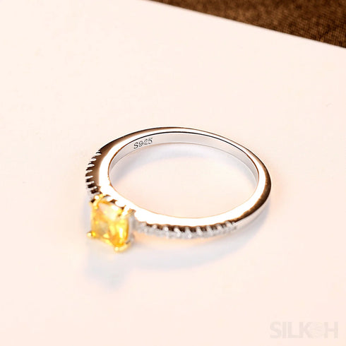 Citrine Yellow Princess Cut Sterling Silver Ring Alani