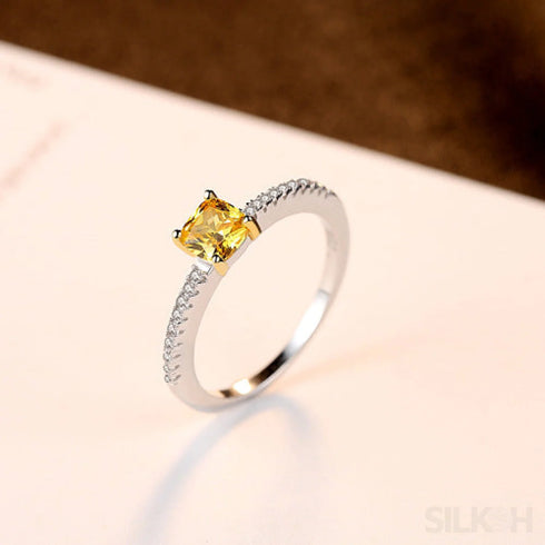 Citrine Yellow Princess Cut Sterling Silver Ring Alani