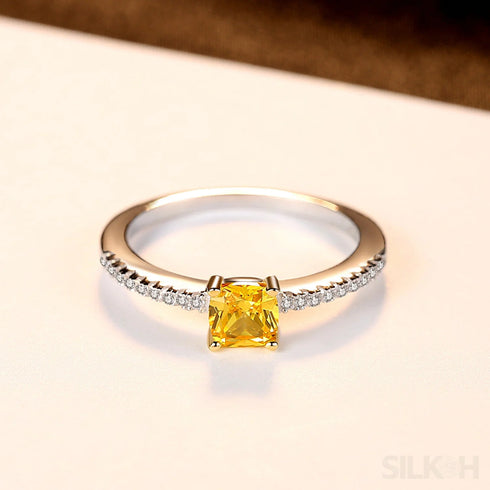Citrine Yellow Princess Cut Sterling Silver Ring Alani