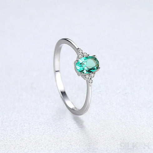 Colorful Oval Sterling Silver Emerald Cut Ring Luna