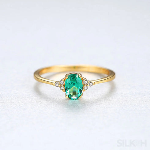 Colorful Oval Sterling Silver Emerald Cut Ring Luna