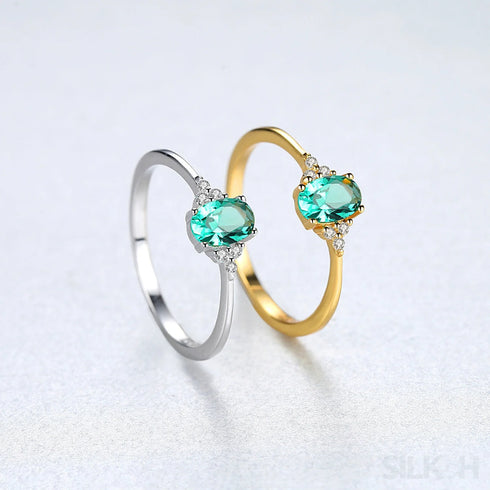 Colorful Oval Sterling Silver Emerald Cut Ring Luna