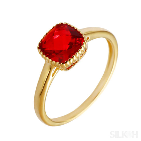 Crimson 18k Gold Plated Sterling Silver Ruby Cushion Cut