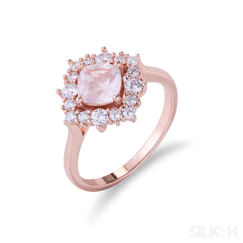 Cushion Cut Sterling Rose Quartz Ring Ariana - Jewelry