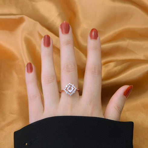 Cushion Cut Sterling Rose Quartz Ring Ariana - Jewelry