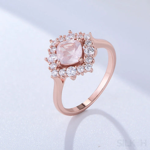 Cushion Cut Sterling Rose Quartz Ring Ariana - Jewelry