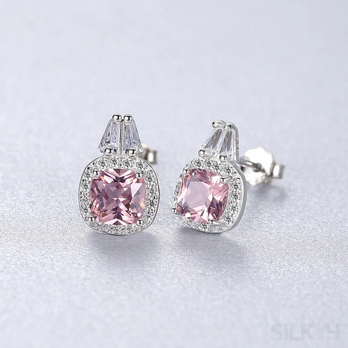 Cushion Cut Sterling Silver Pink Morganite Bridal Jewelry