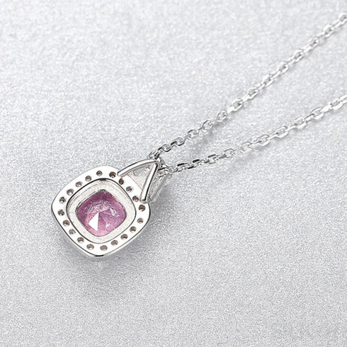 Cushion Cut Sterling Silver Pink Morganite Clavicle Chain