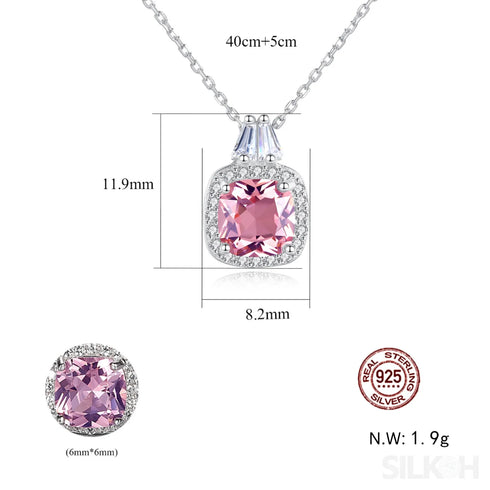 Cushion Cut Sterling Silver Pink Morganite Clavicle Chain