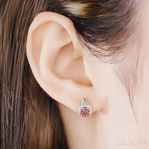 Cushion Cut Sterling Silver Pink Morganite Studs Earrings