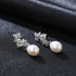 Cz Leaves Sterling Silver Pearl Dangling Earrings Cal