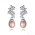 Cz Leaves Sterling Silver Pearl Dangling Earrings Cal
