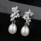 Cz Leaves Sterling Silver Pearl Dangling Earrings Cal