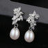 Cz Leaves Sterling Silver Pearl Dangling Earrings Cal