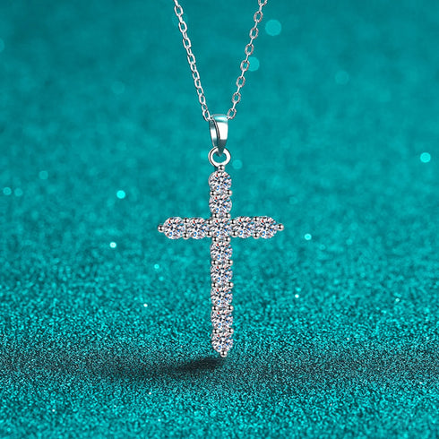 Divine Cross Shaped Moissanite Necklace Bry - Jewelry
